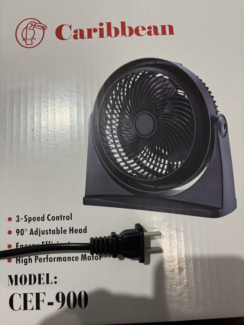 Caribbean CEF-900 Box Fan (Category: Fans) located in Makati City. Submitted by hansher (Listing ID 1460145922, Image 1). Description: - Caribbean Box Fan, Model CEF-900 - 3-Speed Control - 90-Degree Adjustable Head - High-Performance, Energy-Efficient Motor - Ideal for keeping your space cool.