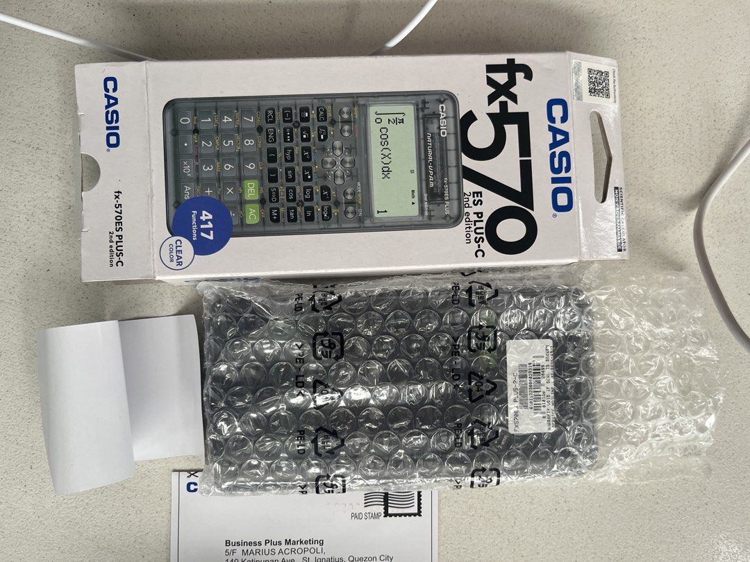 Casio fx-570ES PLUS-C 2nd Edition Scientific Calculator (Category: Stationery & School Supplies) located in Manila. Submitted by mishimoto (Listing ID 1460150748, Image 3). Description: - Casio fx-570ES PLUS-C 2nd Edition Scientific Calculator - Natural V.P.A.M. display for textbook-style math representation - 417 functions: equation solver, differentiation, complex numbers, and more - Comes with a protective slide-on hard case - Made in Thailand