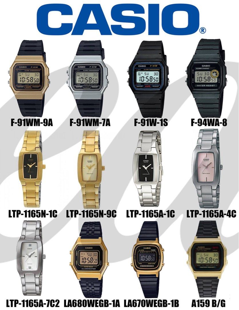 Casio Vintage Digital Watch Collection (Category: Men's Watches) located in Manila. Submitted by eapparelsph_ (Listing ID 1460106980, Image 2). Description: - Authentic Casio digital watches - Classic and popular models - Available in Gold, Silver, and Rose Gold tones - Choice of Metal or Resin bands - Ideal for collectors and everyday wear - Wide variety of styles to choose from.