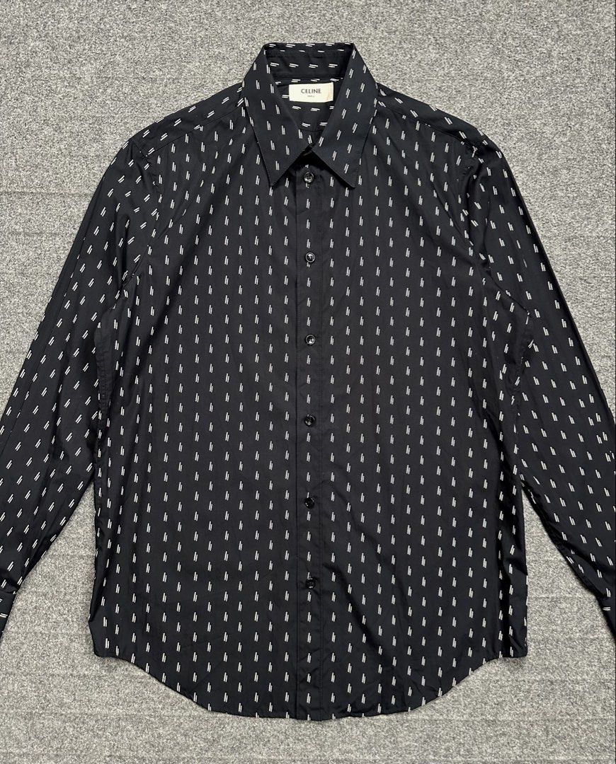 Celine - Hedi Slimane S/S19 - AOP Pattern Button Down Shirt. (Category: Formal Shirts) located in Manila. Submitted by scissor.2fifthy (Listing ID 1460115816, Image 3). Description: Celine - Hedi Slimane S/S19 - AOP Pattern Button Down Shirt. Tagged size: 39 fit Medium (see measurement) Made in France Material: 100% Cotton 90/100 condition rate Gently used Flaw: None Very presentable Check all photos for more details and information Dimensions Le