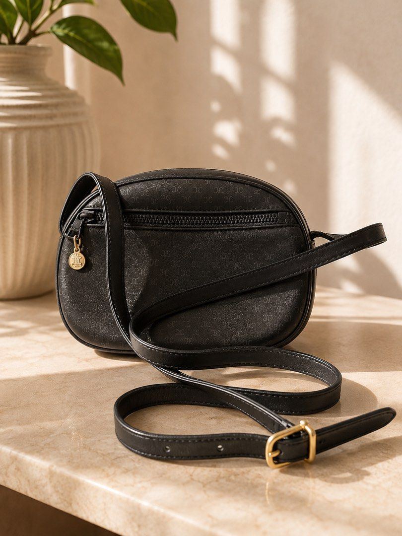 Celine Monogram Crossbody Bag (Category: Luxury Bags & Wallets) located in Marilao. Submitted by curleylux (Listing ID 1460183106, Image 1). Description: - Classic black Celine crossbody bag - All-over monogram print - Gold hardware and zipper closure - Adjustable strap - Small charm detail on the side - Great for everyday use.