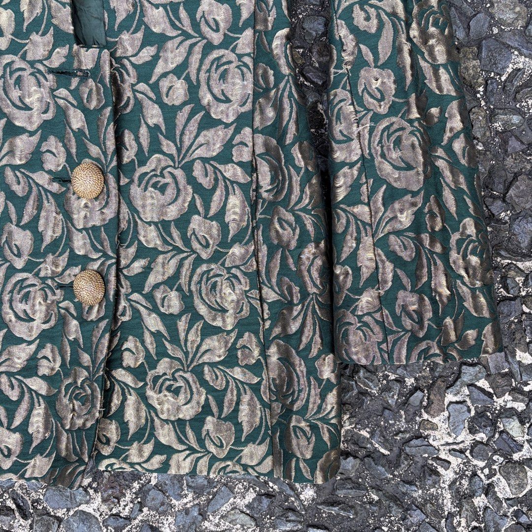 Celine Paris Gold Floral Jacket 90s (Category: Coats, Jackets and Outerwear) located in Manila. Submitted by stablesource (Listing ID 1460209110, Image 3). Description: Celine Paris Gold Floral Jacket 90s Size 36 Dimension: 17.5 Width 30.5 Length Missing One Button Runs Stitch Check Photo Kindly Check All Details Before Purchase🤝.