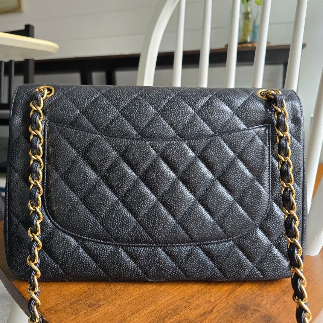 Chanel Classic Jumbo Double Flap Caviar Gold Hardware (Category: Luxury Bags & Wallets) located in Paranaque City. Submitted by portodimoda (Listing ID 1460129170, Image 2). Description: AUTHENTIC AND AVAILABLE!!! Kindly check photos to see the condition. Hologram sticker has tear but still readable It comes with an authenticity card only.