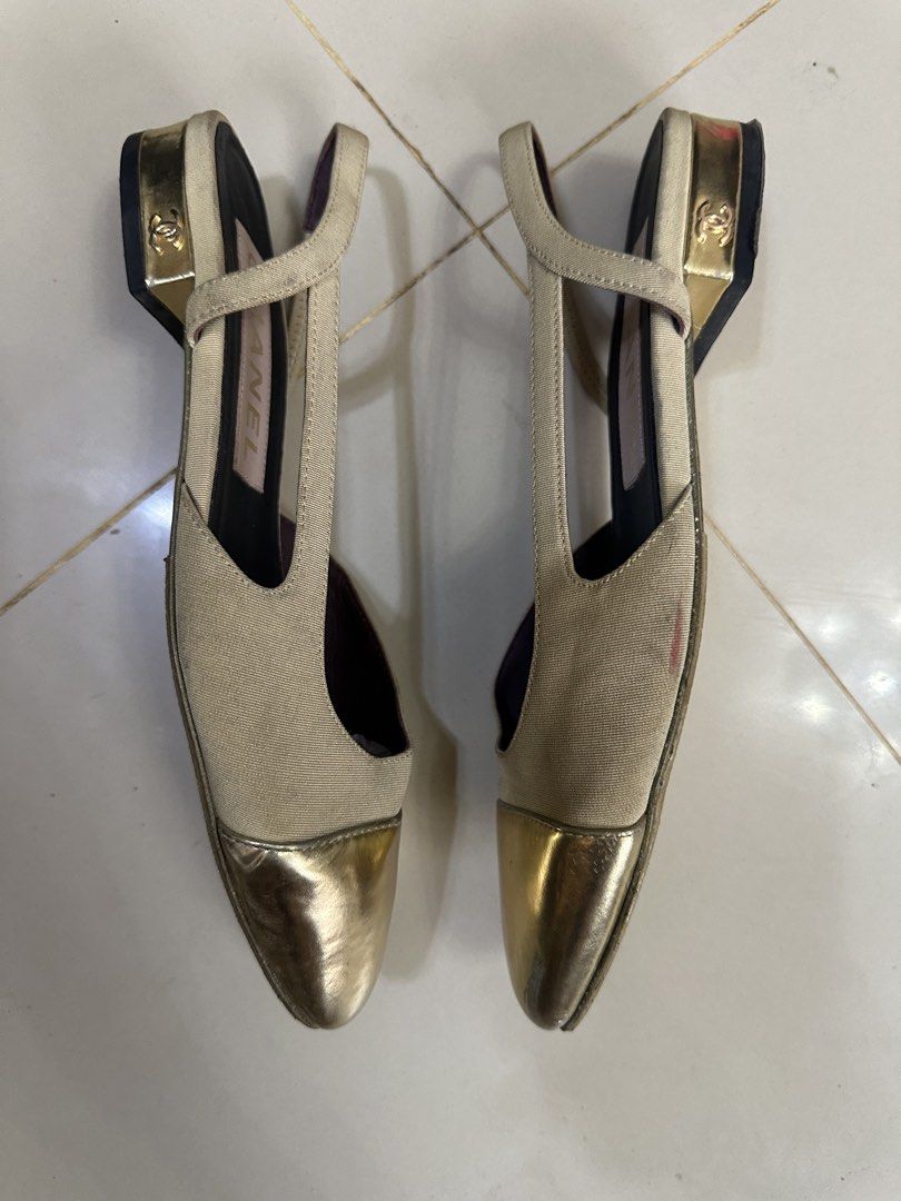 Chanel Gold Cap Toe Sling Back Flats (Category: Announcements) located in Butuan. Submitted by wear.next (Listing ID 1460155427, Image 3). Description: Size 36C Authentic No inclusion .