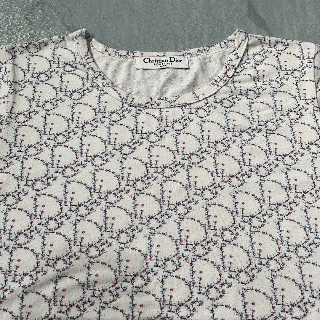 Christian Dior All-Over Monogram Womens Tops (Category: Shirts) located in Cavite. Submitted by newclassicwear (Listing ID 1460175894, Image 3). Description: Size 18width 23length Missing Washtag Excellent Condition 9.8 Honest Color Rate None Any Issue White Christian Dior t-shirt with the iconic Dior monogram pattern all over. Short sleeves. The fabric feels soft and comfortable. Great piece for any fashion lover. Perfect for casual wear or dres