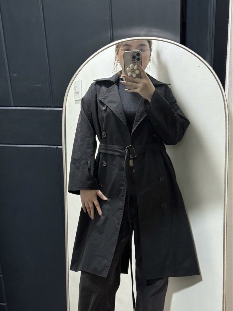 Classic Black Belted Trench Coat (Category: Coats, Jackets and Outerwear) located in Quezon City. Submitted by itsbiancag (Listing ID 1460299855, Image 3). Description: - Classic Black Mid Trench Coat - Fits S-M - Lightweight .