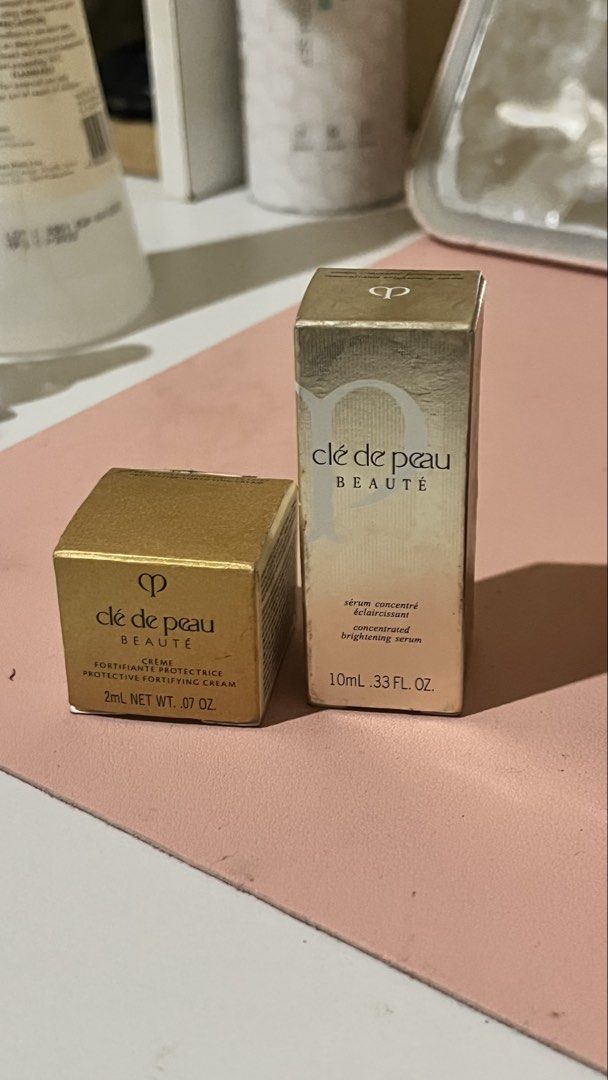 Cle de Peau Beaute Cream and Serum Set (Category: Face Care) located in Santa Rosa. Submitted by pixienewpixie (Listing ID 1460236559, Image 1). Description: - Cle de Peau Beaute Skincare Set - Includes: Protective Fortifying Cream (2ml) & Concentrated Brightening Serum (10ml) - Travel-sized for convenience - Ideal for product trial or travel - Original boxes included .