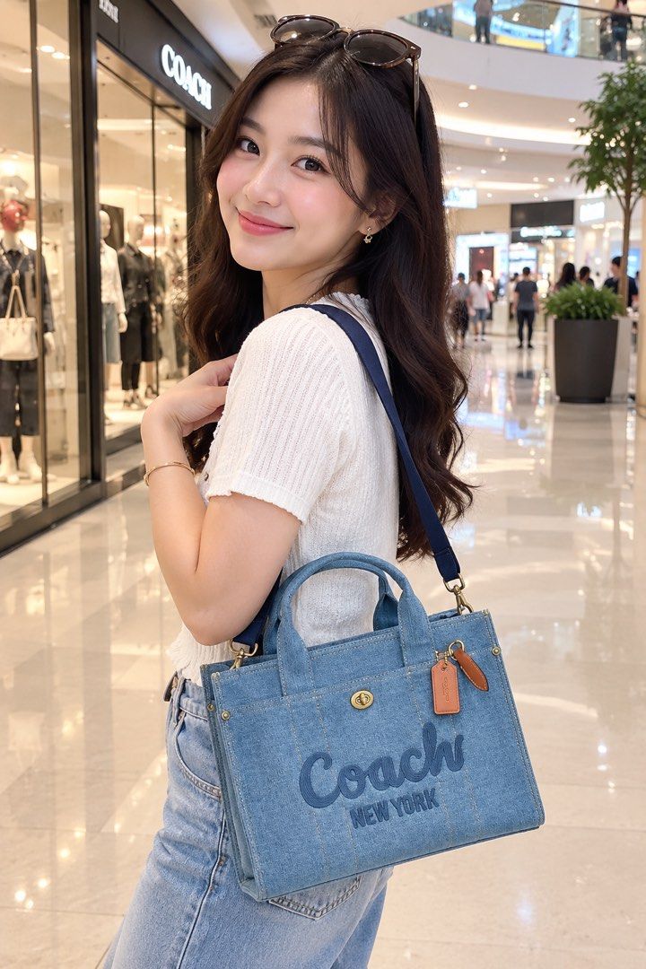 Coach Cargo Denim Tote Bag (Category: Luxury Bags & Wallets) located in Manila. Submitted by shopaholic_gurl (Listing ID 1460143107, Image 2). Description: - High Quality Coach denim tote bag -Medium size - Features iconic Coach New York logo - Versatile with top handle and detachable shoulder strap - Includes a small leather tag - Ideal for everyday errands and style -approximately measures 10.5 x 8 inches.