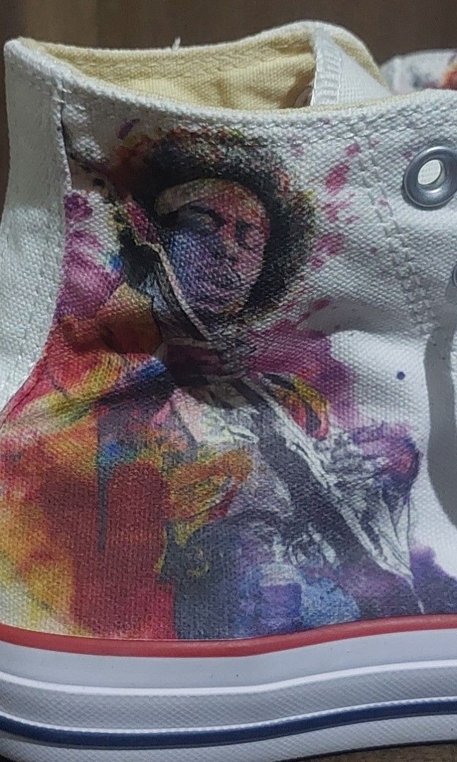 Converse Chuck Taylor Special Custom Jimi Hendrix Graphic (Category: Sneakers) located in Manila. Submitted by myelite.otakuworld (Listing ID 1460281071, Image 2). Description: Converse shoes Special Custom Graphic featuring Jimi Hendrix on white canvas upper Size 6 Men 8 Women equal EU 39 Statement piece for your sneaker collection or to wear.
