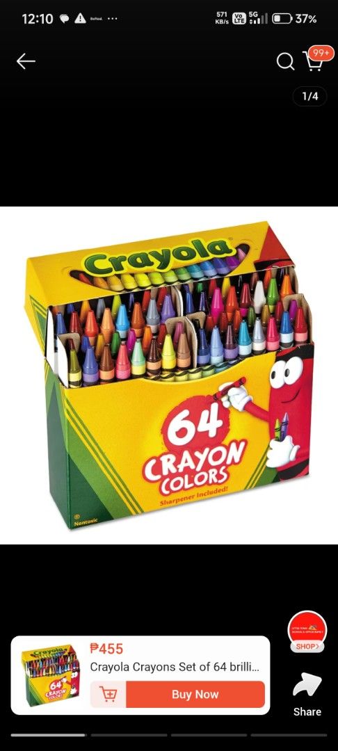 Crayola 64 Crayons Set (Category: Stationery & School Supplies) located in Taguig. Submitted by klarisell (Listing ID 1460142463, Image 3). Description: - Classic Crayola 64 crayon set - Nontoxic and safe for all ages - Wide range of vibrant colors for any art project - Ideal for school and home use - Unleash your creativity! Note: - still in its original plastic cover - never opened - never used RFS: Migrating Price : Negotiable as long as madal