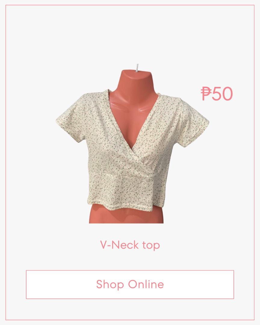Cream Floral V-Neck Wrap Crop Top (Category: Blouses) located in Imus. Submitted by chrmlgntn (Listing ID 1460236018, Image 1). Description: - Cute cream wrap top - Ditsy floral print - Short sleeves - Flattering V-neck - Cropped length - Lightweight fabric - Perfect for high-waisted bottoms - Ideal for casual outings or beach days.