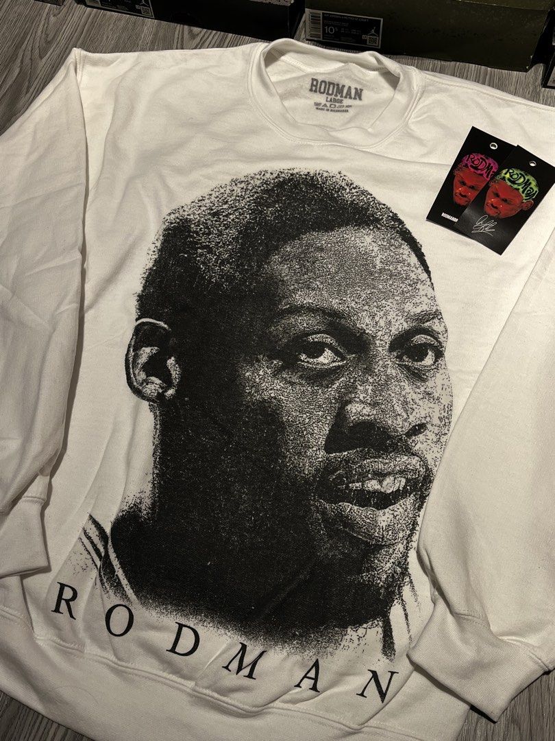 Dennis Rodman Portrait Crewneck (Category: Coats, Jackets and Outerwear) located in Baguio. Submitted by whyjii (Listing ID 1460170223, Image 2). Description: Dennis Rodman Portrait Crewneck •Size L • BRAND NEW.