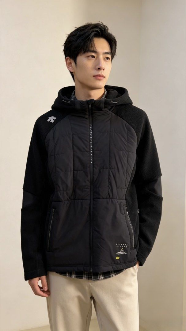 Descente Running Hooded Jacket Black M (Category: Coats, Jackets and Outerwear) located in Paranaque City. Submitted by mykapoynton (Listing ID 1460281300, Image 1). Description: Descente Running Hooded Jacket Black M - Color: Black - Design: Hooded running jacket - Features: Quilted front, fleece sleeves, zip closure, pockets - Size: 170/92A (fits like a Medium) - Ideal for: Activewear, casual layering, running.