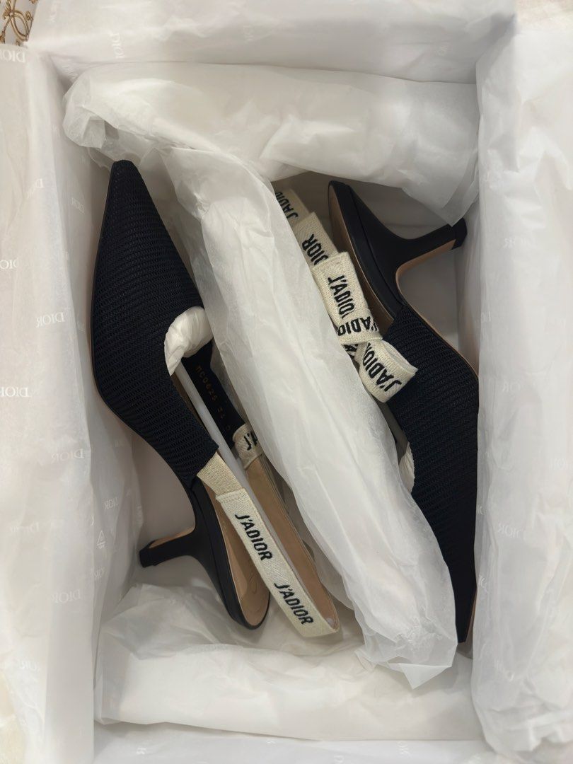 Dior J'Adior Slingback Heels (Category: Heels) located in Manila. Submitted by ladyluxuryyy (Listing ID 1460111920, Image 2). Description: - Authentic Dior J'Adior slingback heels - Color: Black knit - Size: 36 - Complete inclusions: dust bags, paper bag, and care card. - Condition: Never used, brand new. Bought them in Greenbelt last December 2025 for 67,000..