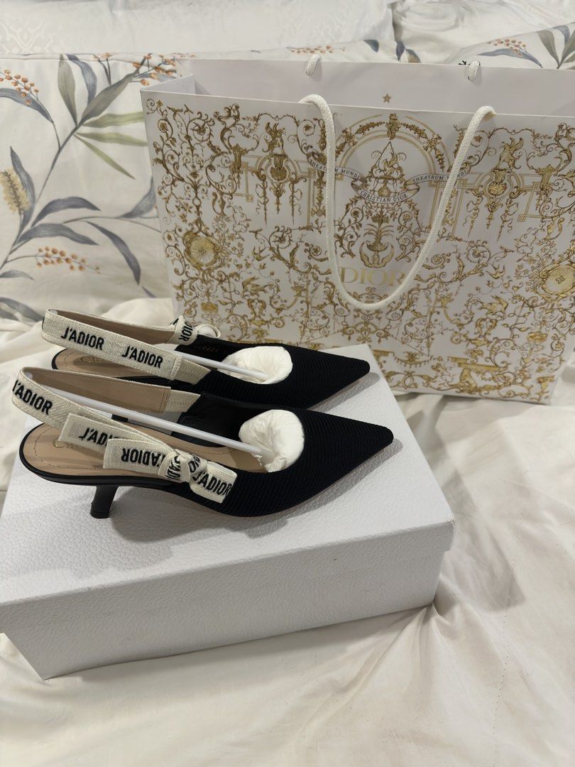Dior J'Adior Slingback Heels (Category: Heels) located in Manila. Submitted by ladyluxuryyy (Listing ID 1460111920, Image 1). Description: - Authentic Dior J'Adior slingback heels - Color: Black knit - Size: 36 - Complete inclusions: dust bags, paper bag, and care card. - Condition: Never used, brand new. Bought them in Greenbelt last December 2025 for 67,000..