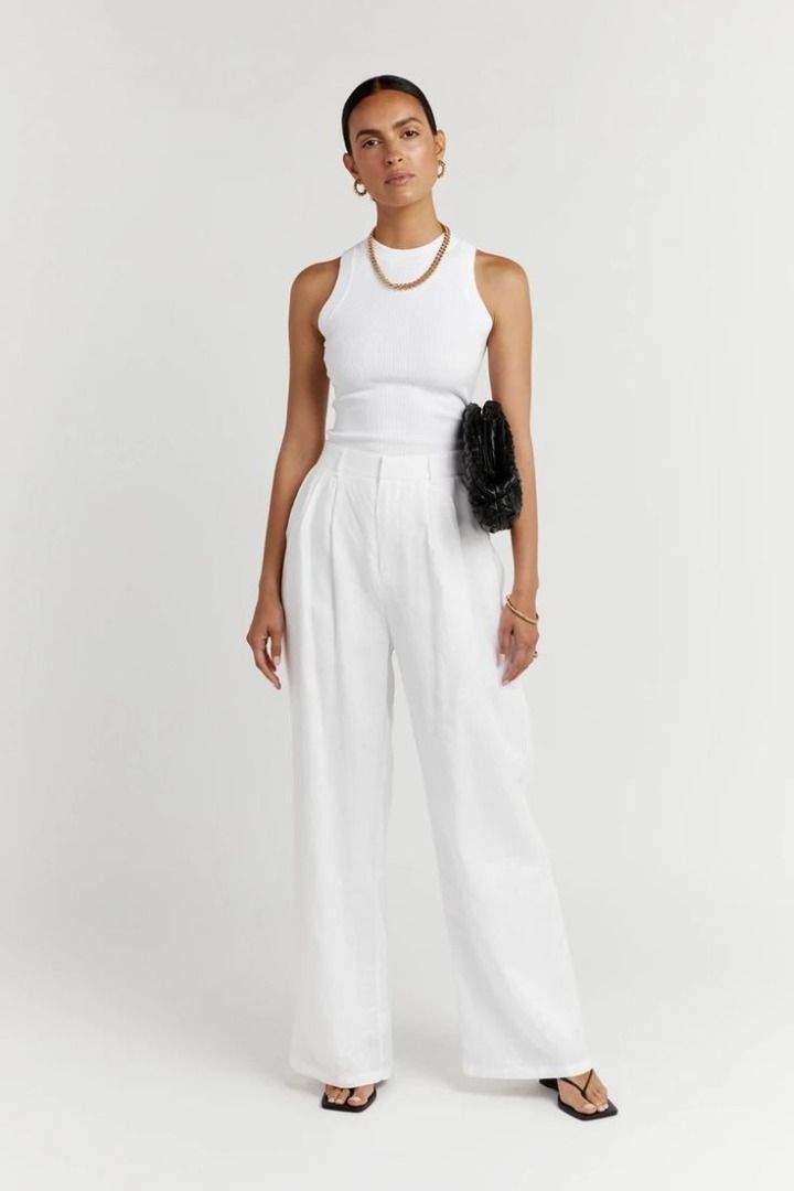 Dissh Norah White Linen Pants (Category: Other Bottoms) located in Pasig City. Submitted by cp_sells (Listing ID 1460173559, Image 1). Description: Size: S Color: White Condition: Like new RFS: Decluttering.