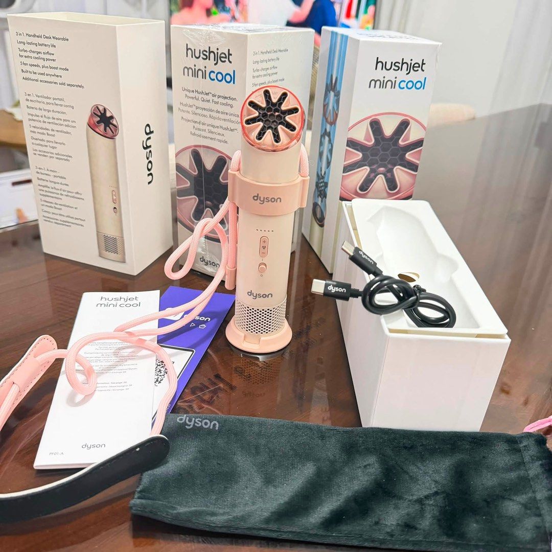Dyson Hushjet Mini Cool Personal Fan (Category: Fans) located in Manila. Submitted by 1levii (Listing ID 1460251695, Image 2). Description: - Dyson Hushjet Mini Cool portable personal fan - Comes with USB-C charging cable - Includes a velvet pouch for storage - Ideal for personal cooling - Easy to carry around.