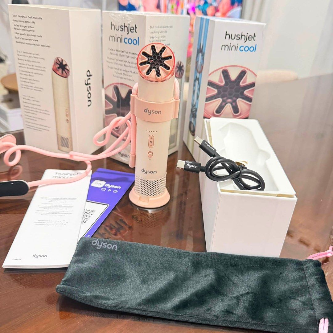 Dyson Hushjet Mini Cool Personal Fan (Category: Fans) located in Manila. Submitted by 1levii (Listing ID 1460251695, Image 1). Description: - Dyson Hushjet Mini Cool portable personal fan - Comes with USB-C charging cable - Includes a velvet pouch for storage - Ideal for personal cooling - Easy to carry around.