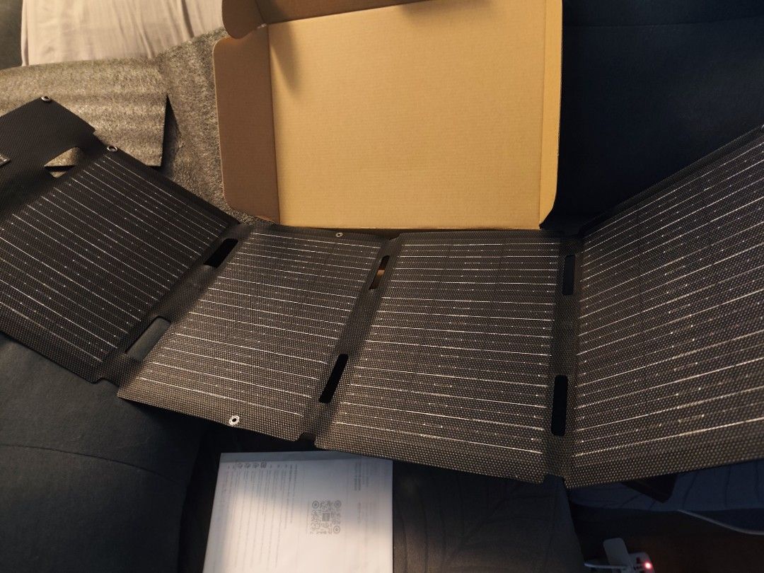ECOFLOW Portable Solar Panel (Category: Other Home Appliances) located in Makati City. Submitted by kittabs (Listing ID 1460142591, Image 3). Description: For Sale: EcoFlow 45W Portable Solar Panel ​Condition: Brandnew RFS: Not being used ​Package Includes: ​EcoFlow 45W Portable Solar Panel ​Original packaging & Quick Start Guide ​DC5521 to XT60i charging cable ​Carabiner hooks for easy mounting ​Key Features: ​Compact, foldable, and lightweight—