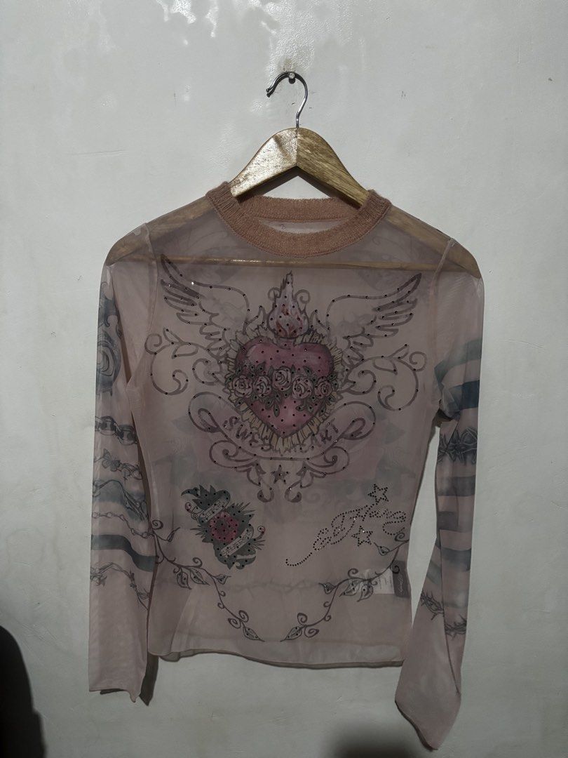 Ed Hardy Mesh Top (Category: Others Tops) located in Subic. Submitted by thriftpoison (Listing ID 1460128538, Image 1). Description: Ed hardy mesh top small on tag length 23 width 17 with sequence y2k vibes like new .