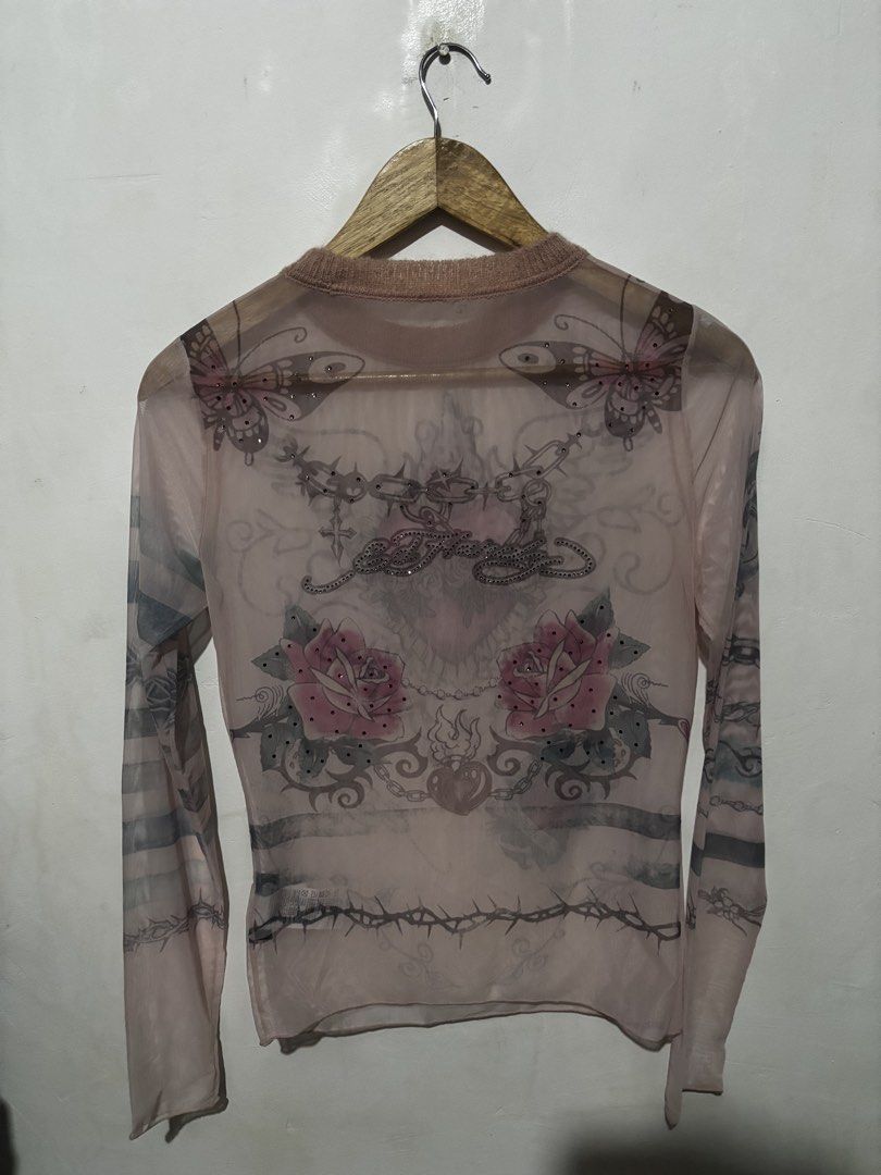 Ed Hardy Mesh Top (Category: Others Tops) located in Subic. Submitted by thriftpoison (Listing ID 1460128538, Image 3). Description: Ed hardy mesh top small on tag length 23 width 17 with sequence y2k vibes like new .