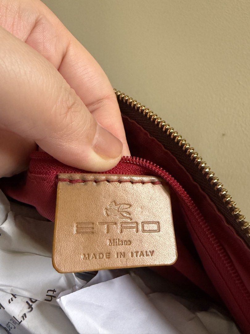 ETRO Paisley Shoulder Bag (Category: Shoulder Bags) located in Las Pinas. Submitted by heykc (Listing ID 1460132545, Image 2). Description: Flaws can be seen in the photos FREE SHIPPING - Classic Etro shoulder bag - Iconic brown paisley print - Genuine leather strap and trim - Secure zipper closure - Small metal logo tag on the front - Versatile for everyday or evening wear.