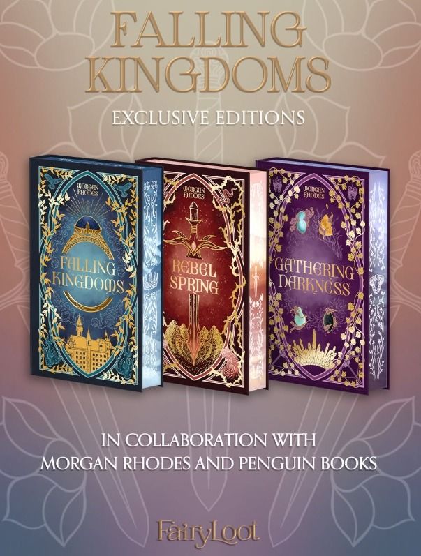 FairyLoot Exclusive Editions Falling Kingdoms Book Set (Category: Storybooks) located in Baguio. Submitted by selover1492 (Listing ID 1460153480, Image 2). Description: Selling FairyLoot exclusive editions of Falling Kingdoms, Rebel Spring, and Gathering Darkness by Morgan Rhodes. Features sprayed edges and unique cover art..