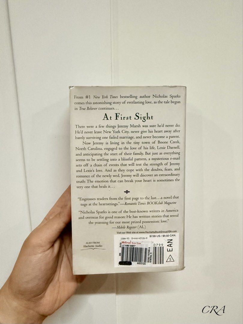 FICTION BOOK - At First Sight by Nicholas Sparks (Category: Storybooks) located in Baguio. Submitted by thonys.co (Listing ID 1460153829, Image 2). Description: Preloved! 💕 Title: At First Sight Author: Nicholas Sparks Condition: 8/10, no major flaws, discoloration due to long storage Price: ₱120 ✨ •Baguio Meet up •Shipping nationwide .
