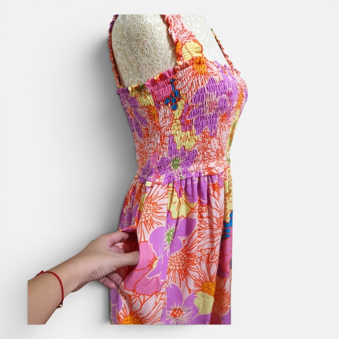 Floral Smocked Maxi Dress (Category: Dresses) located in Mandaue City. Submitted by stylefigjam (Listing ID 1460243143, Image 3). Description: - Fun floral print maxi dress - Smocked bodice with flattering square neckline - Wide, comfortable straps - Pretty ruffled hemline - with side pockets - Lightweight and flowy fabric, ideal for summer or beach vacations.