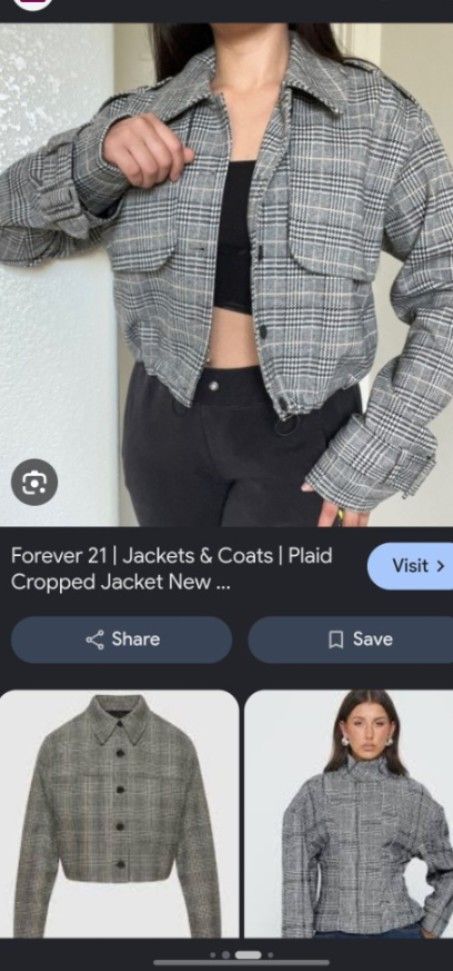 Forever 21 Plaid Cropped Jacket (Category: Coats, Jackets and Outerwear) located in Marikina City. Submitted by reignka (Listing ID 1460148534, Image 3). Description: - Forever 21 grey and black plaid cropped jacket - Button-up front - thick - Elasticated hem and cuffs - Versatile for layering over crop tops or t-shirts and cold weather .