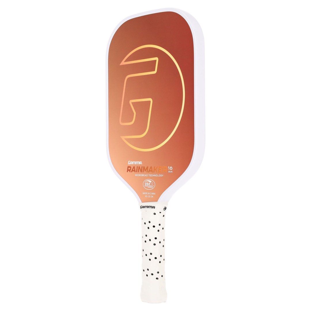 GAMMA Rainmaker 16mm Pickleball Paddle (Category: Racket and Ball Sports) located in Manila. Submitted by phennilo (Listing ID 1460226185, Image 1). Description: - GAMMA Rainmaker Pickleball Paddle - Striking Orange/Bronze color - 16mm thickness for optimal control - Features advanced Microbead Technology Perfect for Beginners to Intermediate .