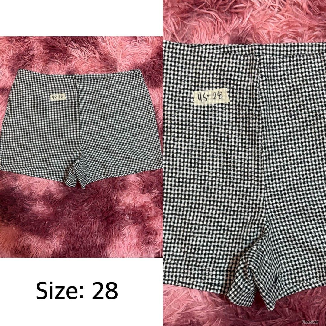 Gingham Shorts Size 28 (Category: Shorts) located in Meycauayan. Submitted by twinblessing (Listing ID 1460150964, Image 1). Description: - Black and white gingham pattern - Size 28 - Features a small '115-28' tag - Ideal for casual outings - Offers a comfortable fit.