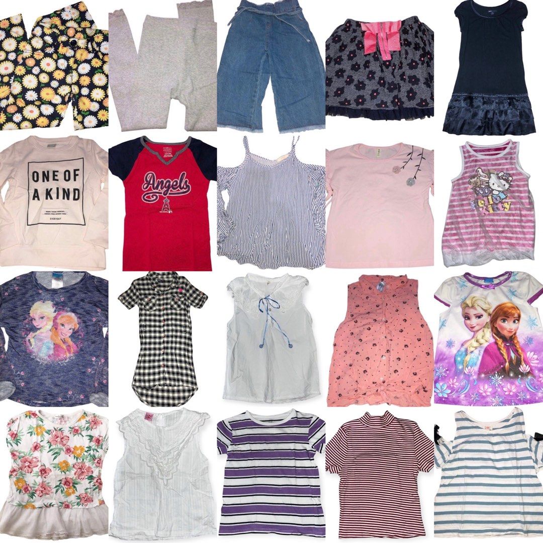 Girls' Tops and Bottoms Bundle 4-6 yo (Category: Babies & Kids Fashion) located in Rizal. Submitted by cassappl (Listing ID 1460191620, Image 1). Description: - Bundle of girls' tops and bottoms - Includes t-shirts, blouses, skirt, dress, leggings and pants - Features various prints (flowers, stripes, characters) - Mix of long-sleeved, short-sleeved, and sleeveless items - Ideal for everyday wear and creating versatile outfits - Great addition to