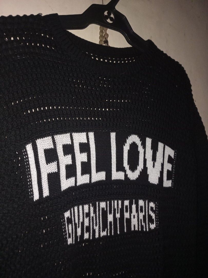 Givenchy "I feel love" knit cotton sweater (Category: Longsleeves) located in Manila. Submitted by kenny200024 (Listing ID 1460273151, Image 3). Description: Givenchy "I feel love" knit cotton sweater - medium to large - actual measurement width 18 | length 26.5 - excellent to new condition - no tags only - detail posted.