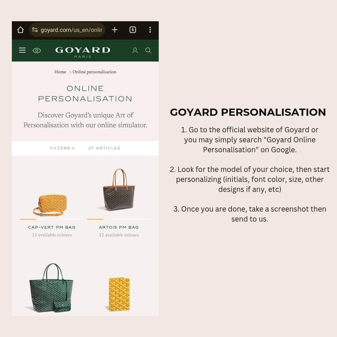 Goyard Personalisation (Category: Announcements) located in Las Pinas. Submitted by g1rlboss.mnl.ph (Listing ID 1460271051, Image 3). Description: 📌50% DP REQUIRED TO PROCESS ORDER ✈️7-10 DAYS ETA ✅️ACTUAL PHOTOS POSTED 📌PAY FIRST BEFORE SHIPPING ❌️NO PICKUP/MEETUP 🚫IF IN DOUBT, DON'T BUY INCLUSION/S: Dust bag Box Paper bag.
