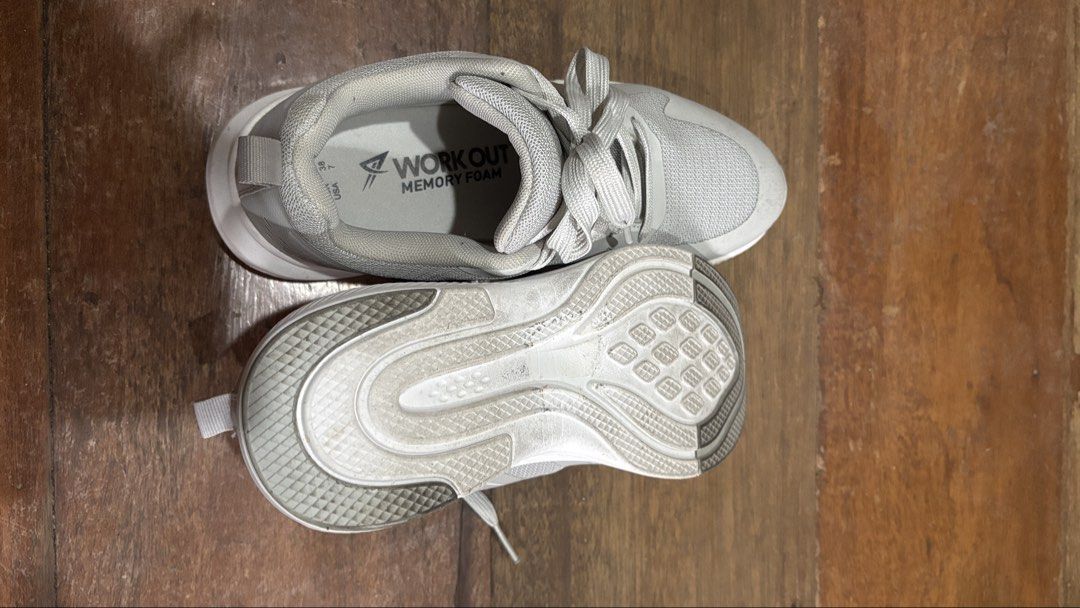 Grey Workout Memory Foam Athletic Shoes (Category: Sneakers) located in Manila. Submitted by daisiestuffph (Listing ID 1460179215, Image 3). Description: - Grey athletic shoes - Memory foam insoles for comfort - Secure lace-up closure - Made in Bangladesh - Size: 7 UK / 5 EUR / 38 US - Ideal for workouts and everyday wear.