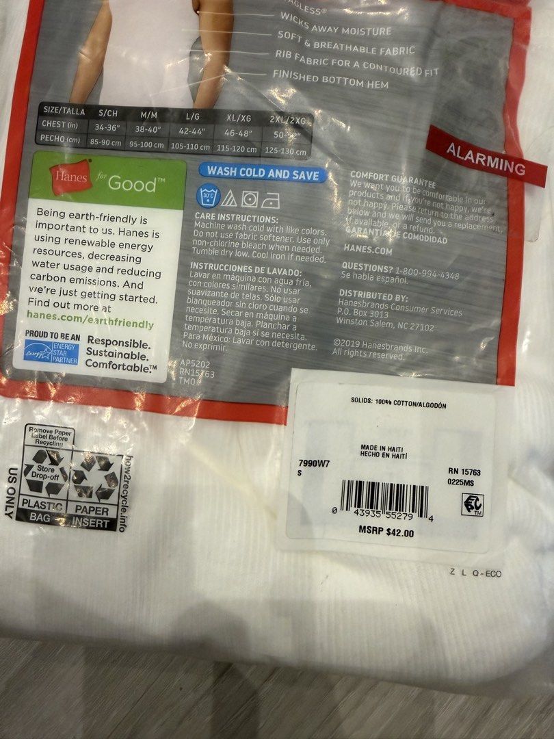 Hanes Sando/White Tank - 7 pcs Size S (Category: Sleep and Loungewear) located in Angeles City. Submitted by mkp125 (Listing ID 1460166909, Image 2). Description: - srp at $42 - chest 34-36” - payment via gcash/bpi - sf c/o buyer at P70-90.