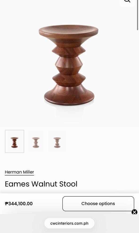 Herman Miller Eames Walnut Stool (Category: Chairs) located in Quezon City. Submitted by kaylanocum (Listing ID 1460136437, Image 2). Description: - 2 iconic Eames Walnut Stools - Bought from CWC Interiors Arnaiz - Mid Century Modern Furniture - Authenticity from CWC Interiors 180,000 each.