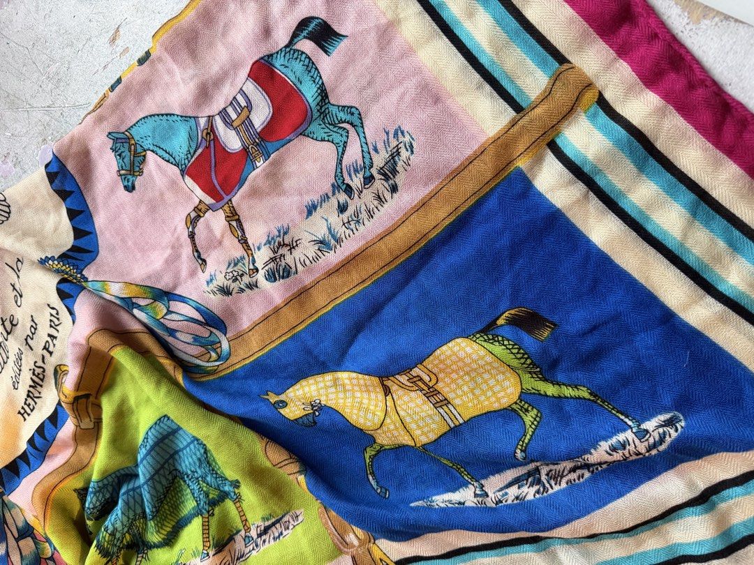 Hermes (Category: Scarves) located in Quezon City. Submitted by macleen17 (Listing ID 1460243882, Image 3). Description: Hermes Horse deisgn Cashmere Made in france Excellent Condition Hermes paris in front .