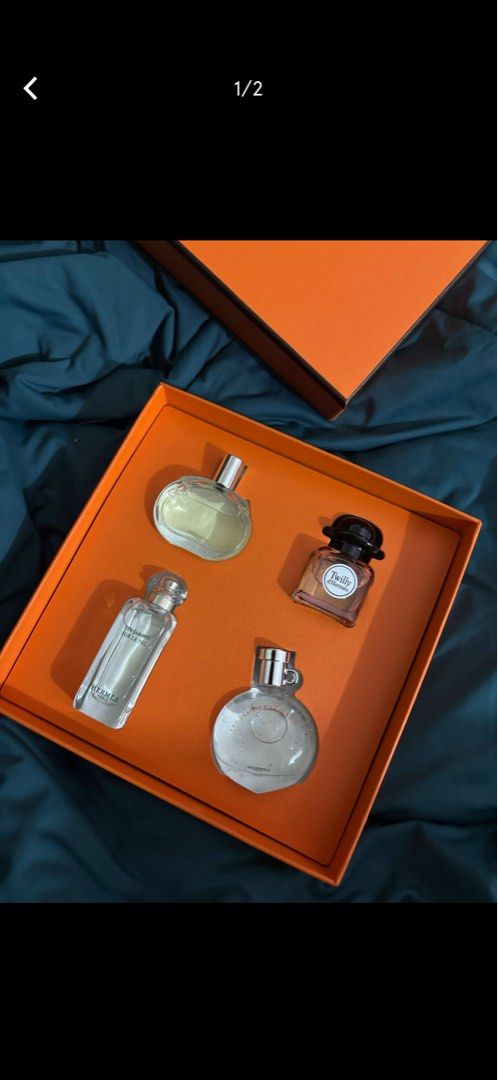 Hermes Les Jardins Perfume Discovery Set (Category: Fragrance & Deodorants) located in Quezon City. Submitted by she_101279 (Listing ID 1460173319, Image 2). Description: - Hermes Les Jardins discovery set - Includes 4 miniature perfumes from the Jardin collection - Original orange box included - Ideal for trying different scents - Perfect for gifting or personal use.