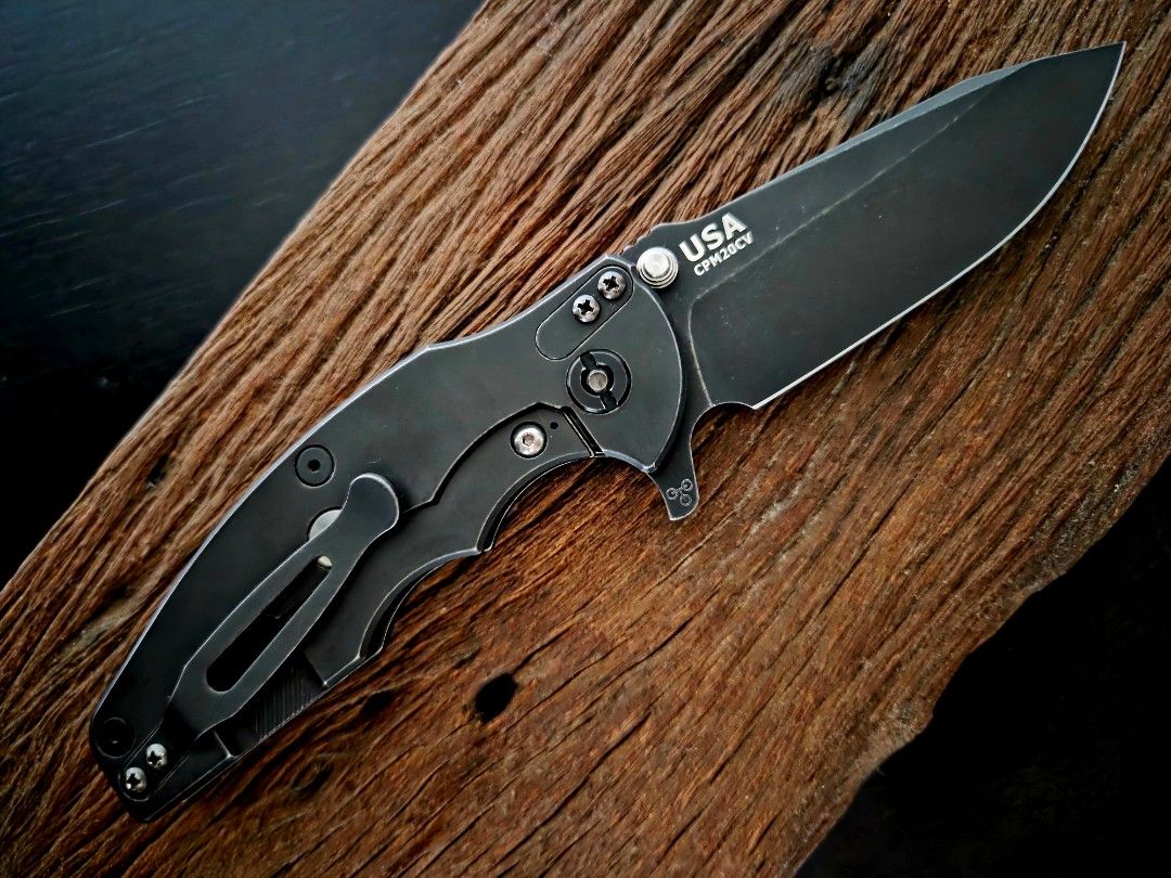 Hinderer Jurassic Battle Black 20CV (Category: Home Improvement Tools & Accessories) located in Marikina City. Submitted by knifeandtoolphilippines (Listing ID 1460177516, Image 3). Description: Fixed Price No Trades Walnut Wood Scale included Missing extra washers with Box.