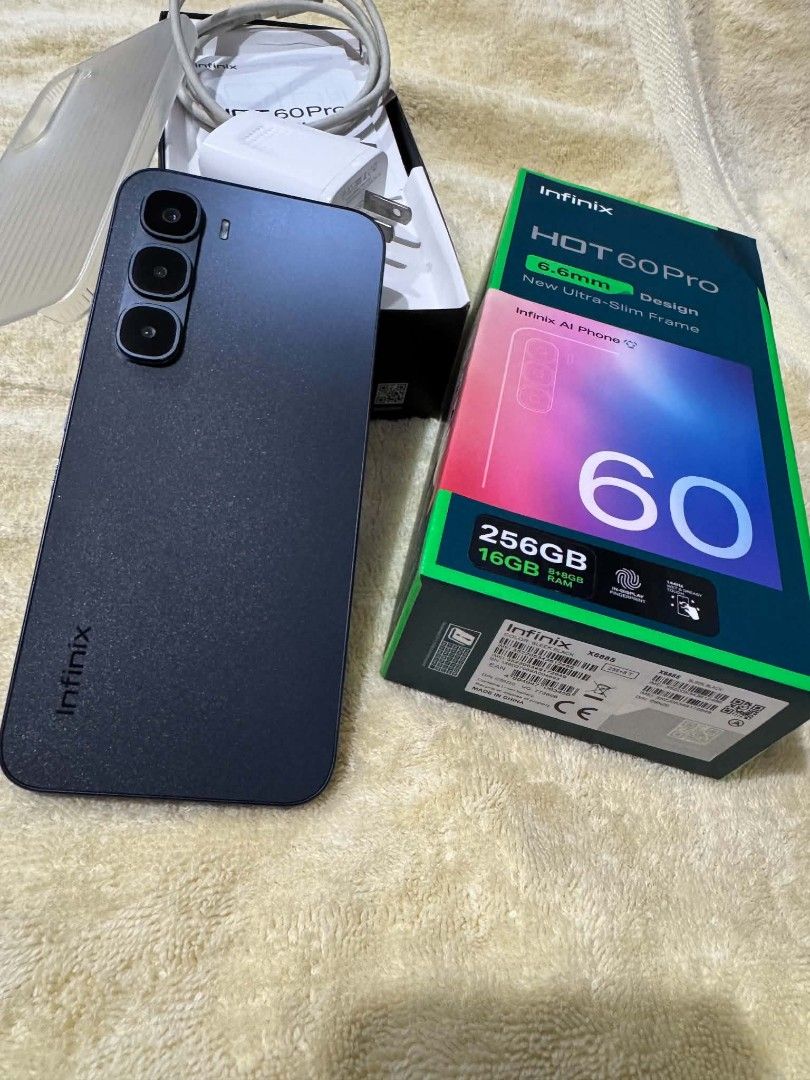 Infinix Hot 60 Pro 256gb (Category: Android Others) located in Quezon City. Submitted by selloutanything (Listing ID 1460156561, Image 3). Description: Infinix Hot 60 pro 256GB complete with box orig case and charger pwede sa maselan.