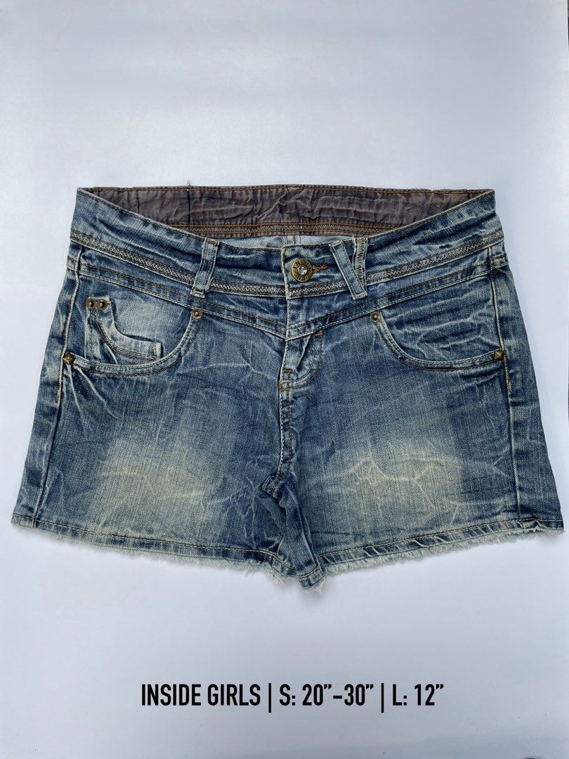 INSIDE GIRLS Denim Shorts (Category: Shorts) located in Davao. Submitted by riab_qt (Listing ID 1460301904, Image 1). Description: - Brand: INSIDE GIRLS - Style: Cute Denim Shorts - Waist Fit: 28" to 30" - Length: 12" - Details: Classic blue wash, distressed accents - Occasion: Casual wear.