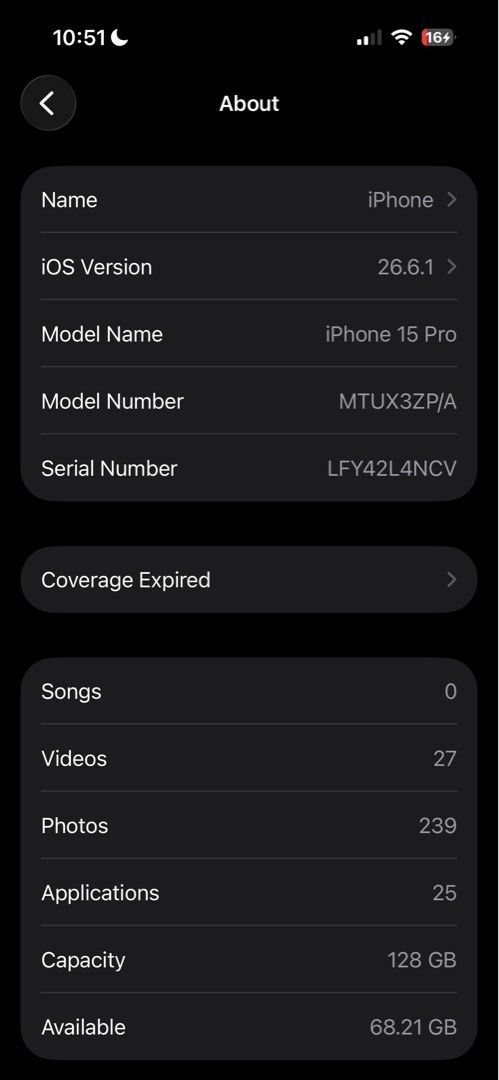 Iphone 15 Pro (Category: iPhone 15 Series) located in Manila. Submitted by jcstash (Listing ID 1460264468, Image 3). Description: 128 Gb 84 Batt health zpa variant rep box no history of repair no scratches w cord.