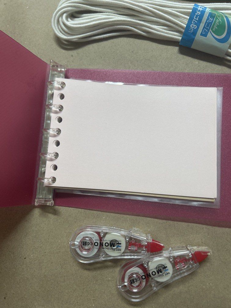 Japan Stationary (Category: Stationery & School Supplies) located in Bulacan. Submitted by ourdailybreads (Listing ID 1460155116, Image 2). Description: Take all Japan stationary 11x15 mesh transparent pouch with spring lanyard 2 maruma b7 notebooks B5 partition sheet Mono raser refill 2 tombow mono correction tape 1 brandnew notebook a6 Futuba round elastic cord Perfect for diy .