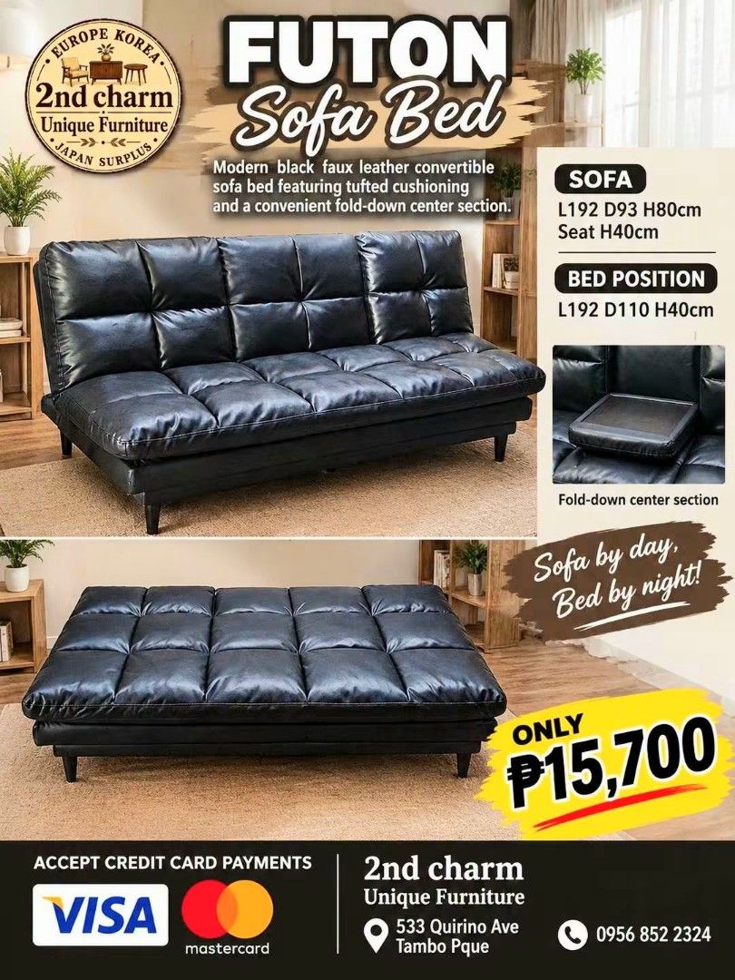 Japan Surplus Futon tufted leather sofa bed w/ fall down table top (Category: Sofas) located in Paranaque City. Submitted by eu.kr.jpsurplus (Listing ID 1460253363, Image 1). Description: 💳 𝐌𝐨𝐝𝐞 𝐨𝐟 𝐏𝐚𝐲𝐦𝐞𝐧𝐭 ✅ QR Ph Credit Card (Visa/MC) ️️✅️ QR Ph SP@yL@ter (Sh0pee) ✅️ GCash ✅ BDO Bank Transfer ✅ BPI Bank Transfer 📍 𝙋𝙖𝙮𝙢𝙚𝙣𝙩 𝙞𝙨 𝙢𝙖𝙙𝙚 𝙪𝙥𝙤𝙣 𝙥𝙞𝙘𝙠-𝙪𝙥 𝙛𝙧𝙤𝙢 𝙪𝙨..