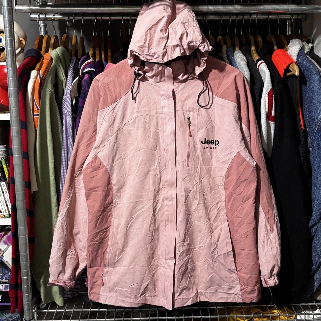 Jeep Spirit Windbreaker Jacket Pink (Category: Coats, Jackets and Outerwear) located in Caloocan City. Submitted by bonsatocha43876 (Listing ID 1460252142, Image 2). Description: - Brand: Jeep Spirit - Color: Pink - Item: Windbreaker - Condition: Very good, with tags still attached - Measurements: Width 22 inches, Length 28 inches - Price: 900 pesos only.