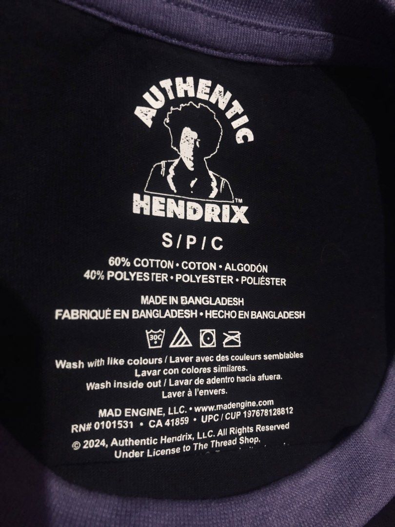 Jimi Hendrix Authentic Long Sleeve Raglan T-Shirt (Category: Tshirts & Polo Shirts ) located in Santa Rosa. Submitted by dreicobsthrift (Listing ID 1460274708, Image 3). Description: JIMMY HENDRIX LONG SLEEVE best fit Medium (Small on tag) L27.5 W20 Excellent condition Color rate: 9.8/10 or better Mine: 399+sf - Long sleeve raglan tee - Features a cool Jimi Hendrix graphic print - Black body with contrasting purple sleeves - Comfortable cotton-po