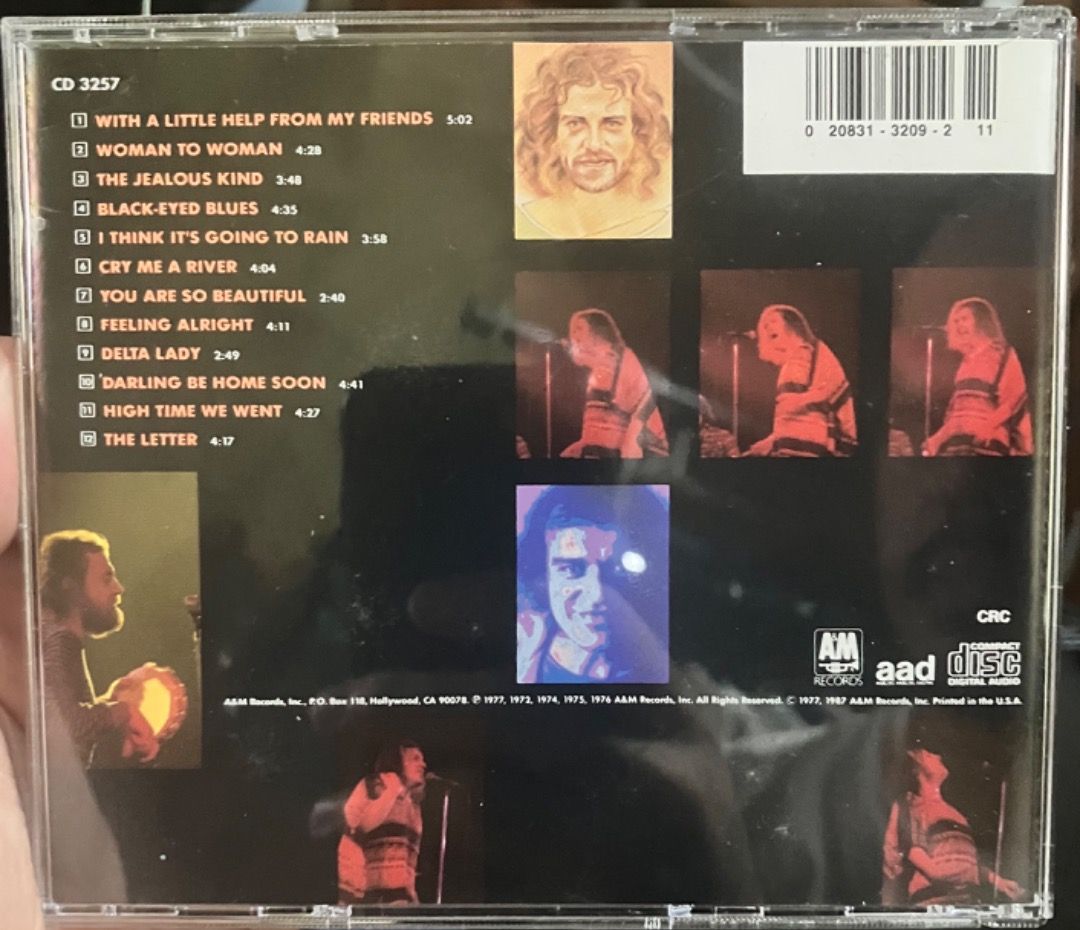 Joe Cocker's Greatest Hits CD (Category: CDs & DVDs) located in Makati City. Submitted by zek2zoe (Listing ID 1460272468, Image 2). Description: Selling from my personal/family collection. - CD/case in very good and working condition - Original, Pressed in the USA, year 1987 Reason for selling: - Declutter and make room for storage - Joe Cocker's Greatest Hits CD - Includes iconic songs: 'With a Little Help from My Friends', 'You Are So Beautiful