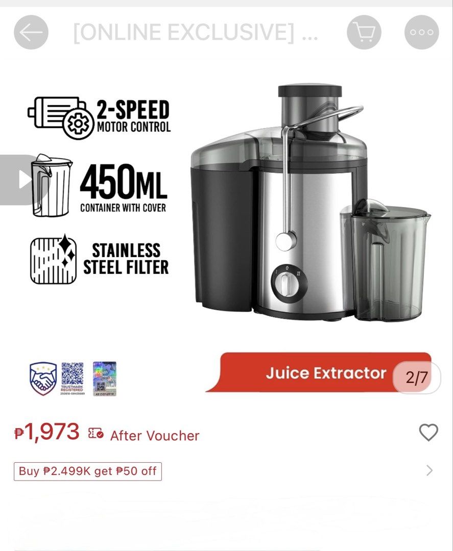 Juicer machine/ Juice Extractor (Category: Health Monitors & Weighing Scales) located in Lucban. Submitted by sajorcms27132 (Listing ID 1460155538, Image 2). Description: Twice lang nagamit! Need lang mag bawas gamit .